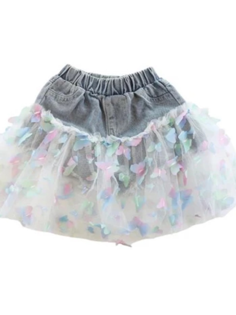 Butterfly Mesh Layer Denim Shorts - 2T